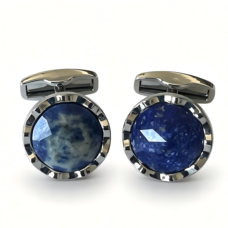 Brass Natural Faceted Blue Stone French Cufflinks, Men Business Formal Shirt Gem Cuff Accessories