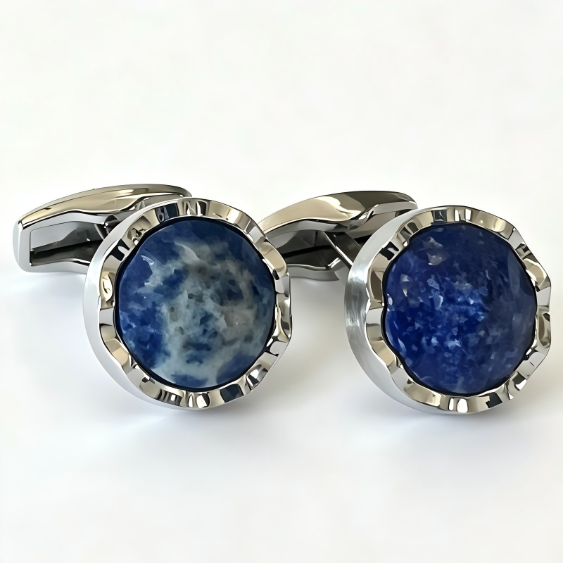 Brass Natural Faceted Blue Stone French Cufflinks, Men Business Formal Shirt Gem Cuff Accessories