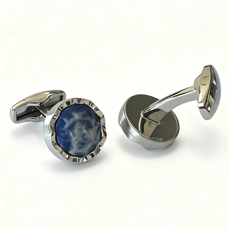 Brass Natural Faceted Blue Stone French Cufflinks, Men Business Formal Shirt Gem Cuff Accessories