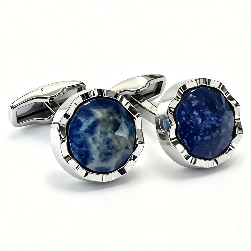 Brass Natural Faceted Blue Stone French Cufflinks, Men Business Formal Shirt Gem Cuff Accessories