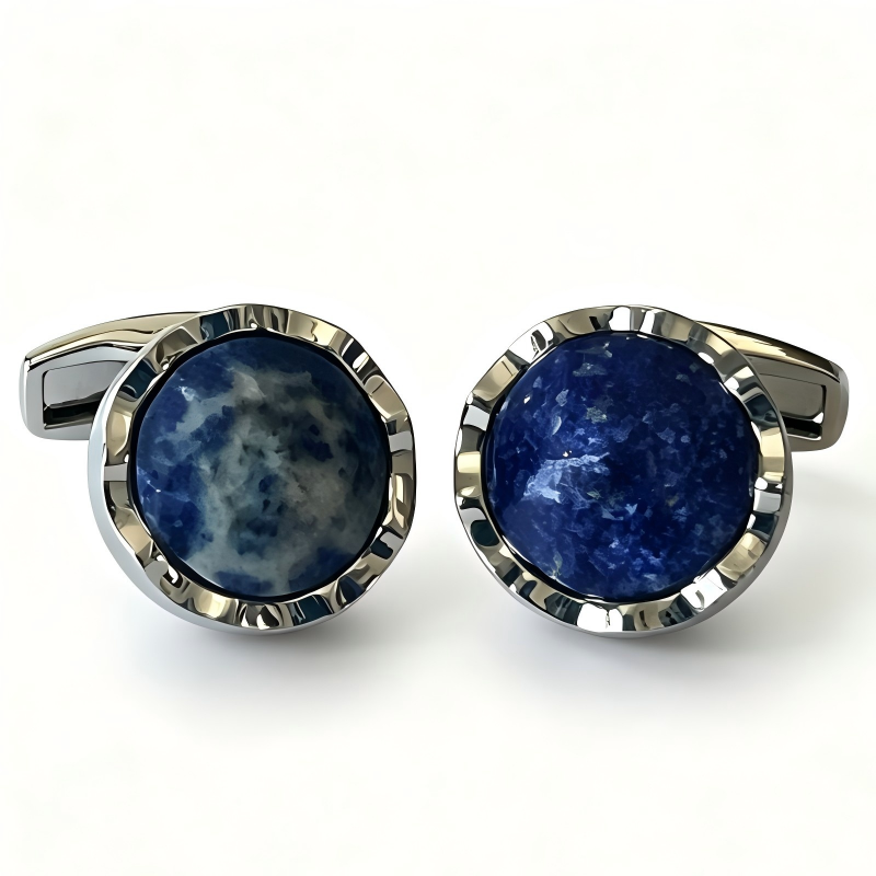 Brass Natural Faceted Blue Stone French Cufflinks, Men Business Formal Shirt Gem Cuff Accessories