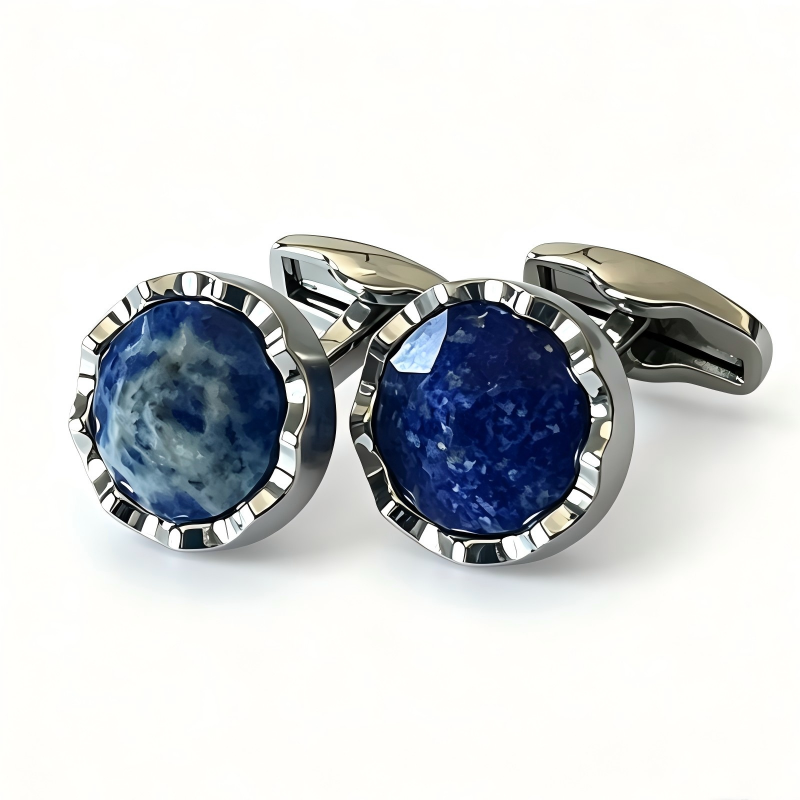 Brass Natural Faceted Blue Stone French Cufflinks, Men Business Formal Shirt Gem Cuff Accessories