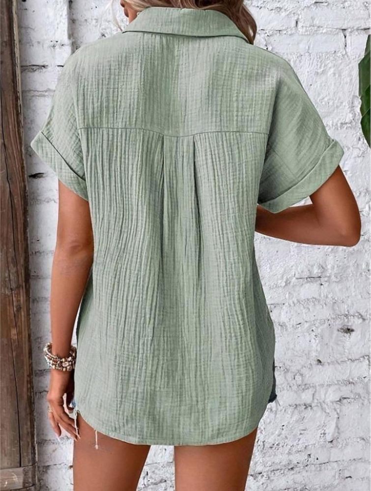 Women's Shirt Blouse Short Sleeve Cotton Shirt Blouse Summer Leisure T-Shirt Casual Tops with Buttons