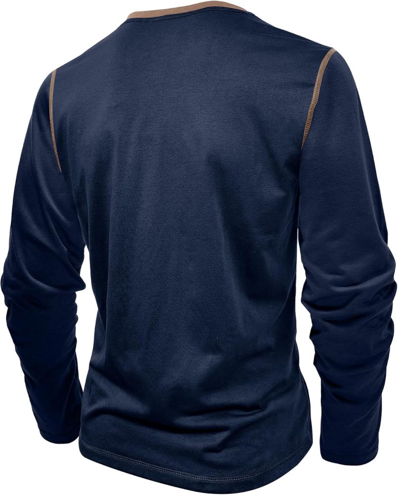 Long Sleeve T-Shirt Men's Shirt Tops Cotton Long Sleeve V Neck Henley Shirt Tee Top T-Shirts with Button Placket