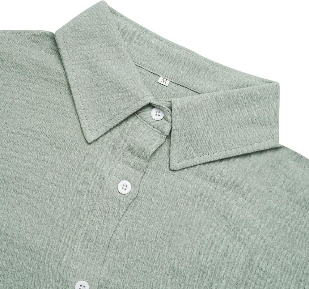 Women's Shirt Blouse Short Sleeve Cotton Shirt Blouse Summer Leisure T-Shirt Casual Tops with Buttons