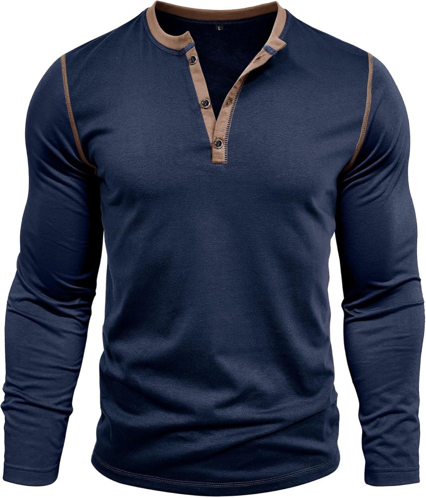 Long Sleeve T-Shirt Men's Shirt Tops Cotton Long Sleeve V Neck Henley Shirt Tee Top T-Shirts with Button Placket