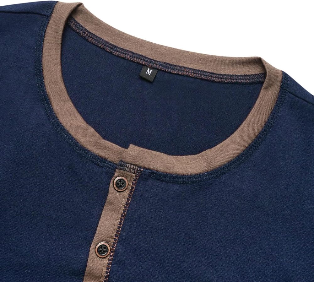 Long Sleeve T-Shirt Men's Shirt Tops Cotton Long Sleeve V Neck Henley Shirt Tee Top T-Shirts with Button Placket