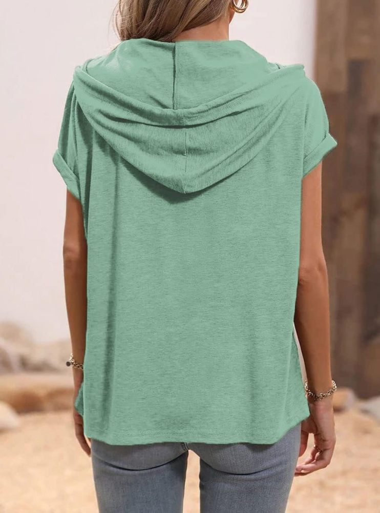 Summer Short Sleeve Hoodie Women's Lightweight Cotton Hooded Shirt T-Shirt Tops with Hood