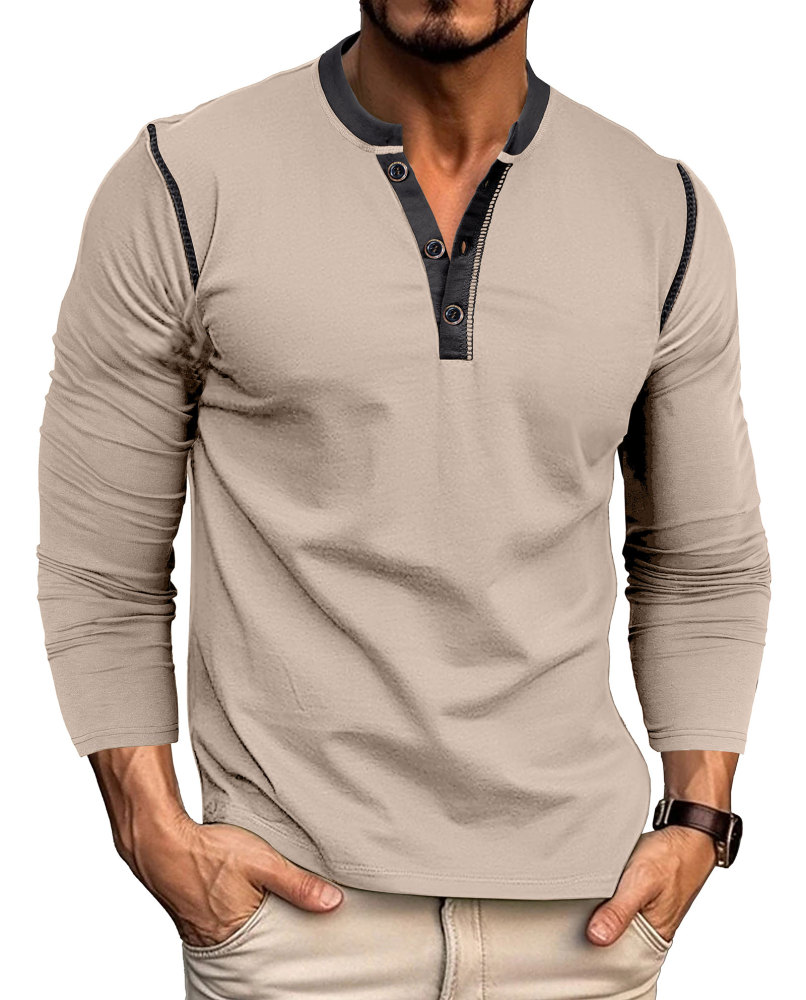 Long Sleeve T-Shirt Men's Shirt Tops Cotton V Neck Henley Shirt Tee Top T-Shirts with Button