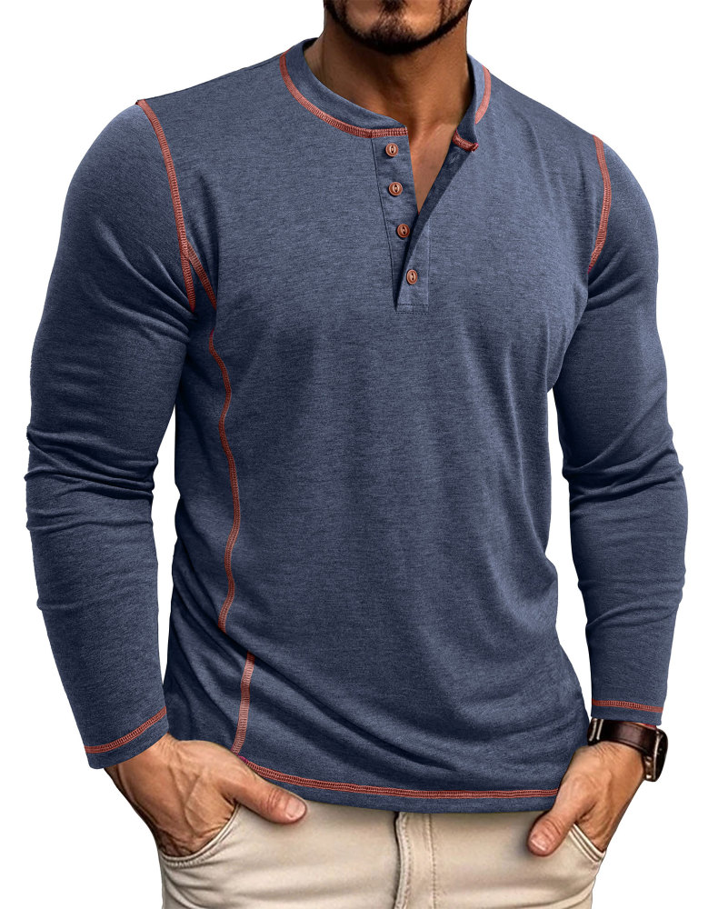 Men's Henley Shirt Long Sleeve T-Shirt Tops Cotton V Neck Tee Top T-Shirts with Button