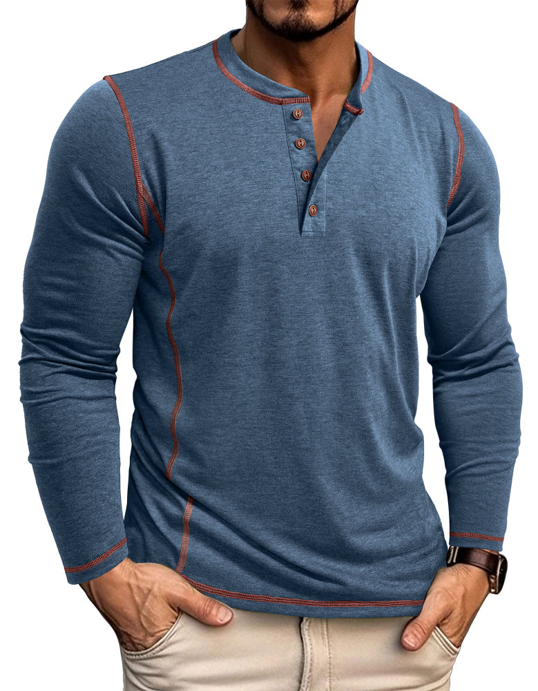 Men's Henley Shirt Long Sleeve T-Shirt Tops Cotton V Neck Tee Top T-Shirts with Button