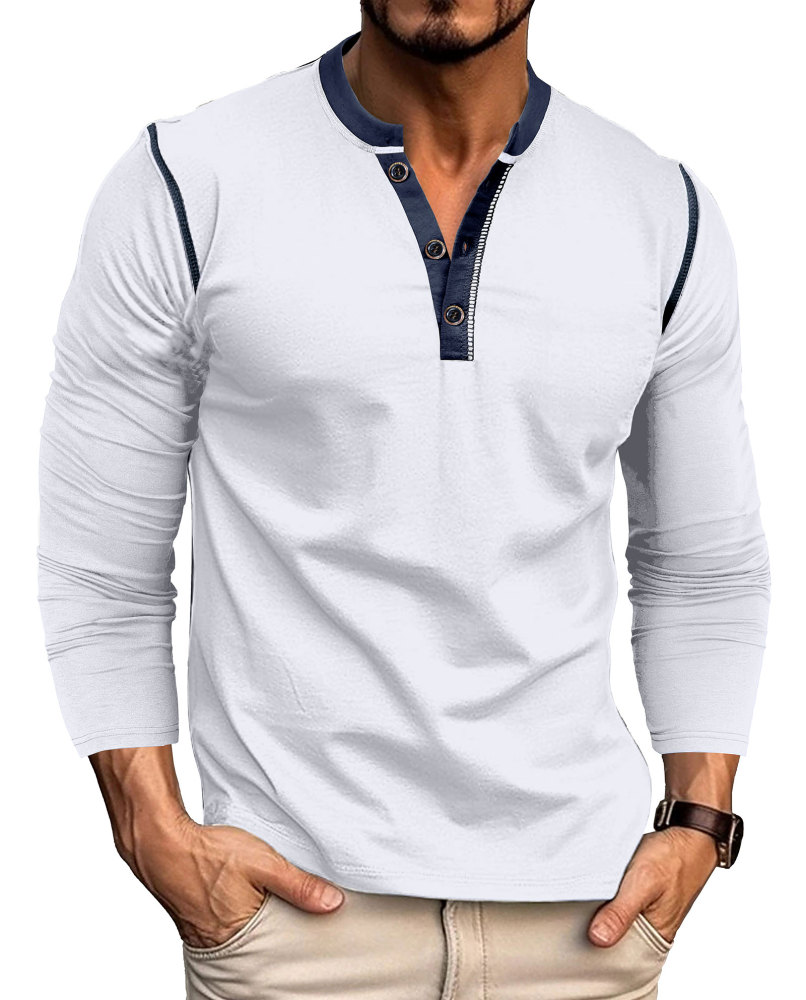 Long Sleeve T-Shirt Men's Shirt Tops Cotton V Neck Henley Shirt Tee Top T-Shirts with Button