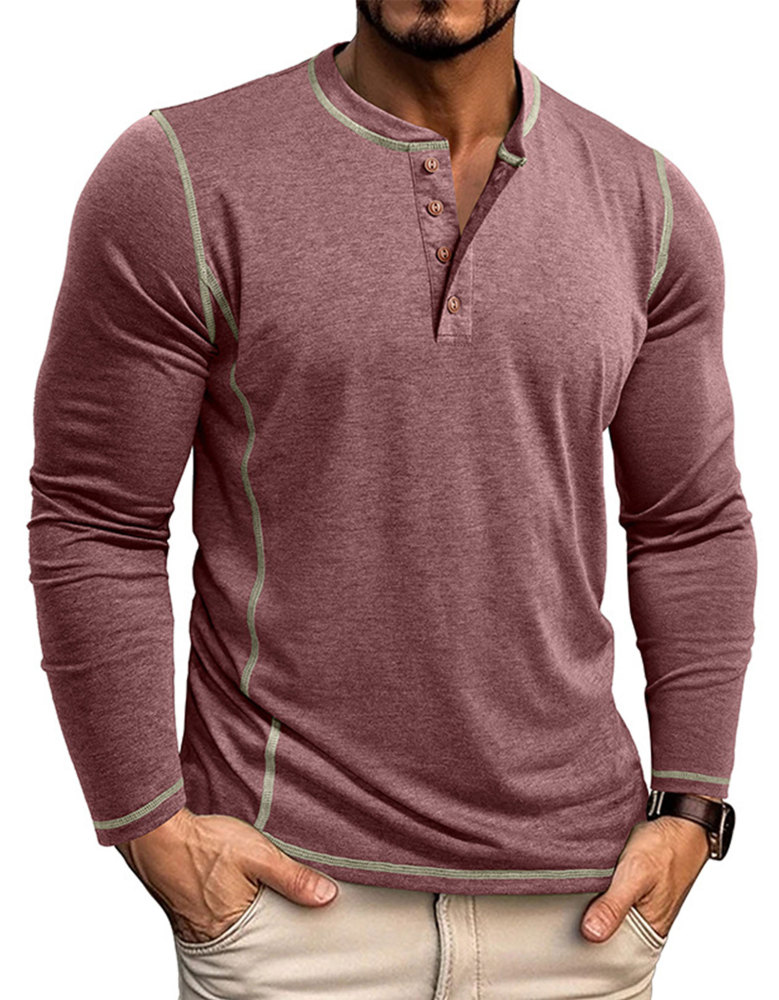 Men's Henley Shirt Long Sleeve T-Shirt Tops Cotton V Neck Tee Top T-Shirts with Button