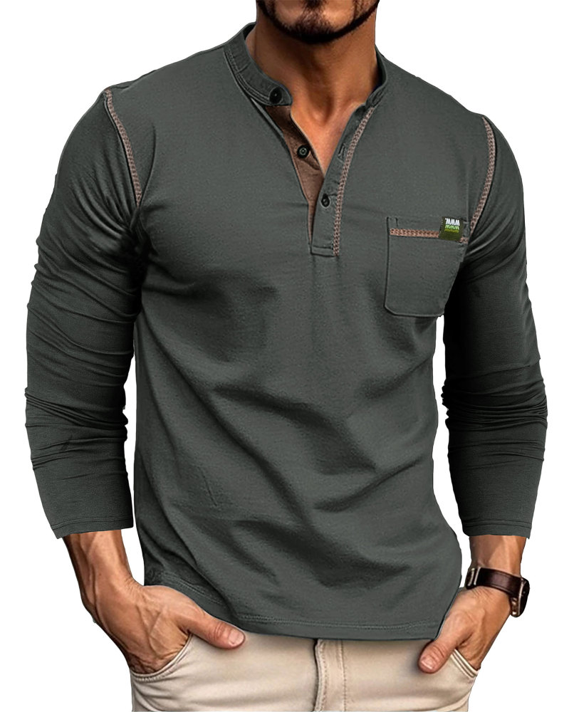 Men's T-Shirt Long Sleeve Shirt Cotton Long Sleeve V Neck Henley Shirt Tee Top T-Shirts with Button