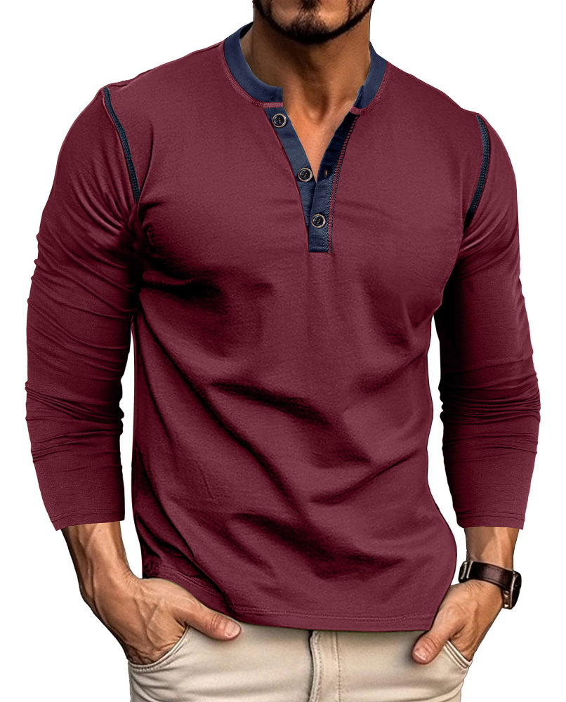 Long Sleeve T-Shirt Men's Shirt Tops Cotton V Neck Henley Shirt Tee Top T-Shirts with Button
