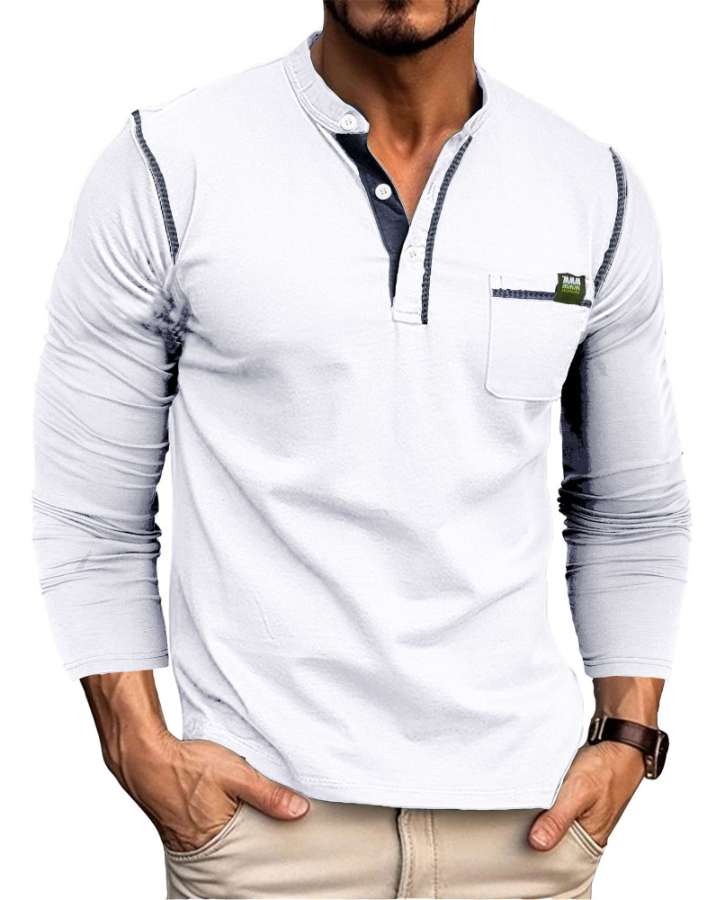 Men's T-Shirt Long Sleeve Shirt Cotton Long Sleeve V Neck Henley Shirt Tee Top T-Shirts with Button