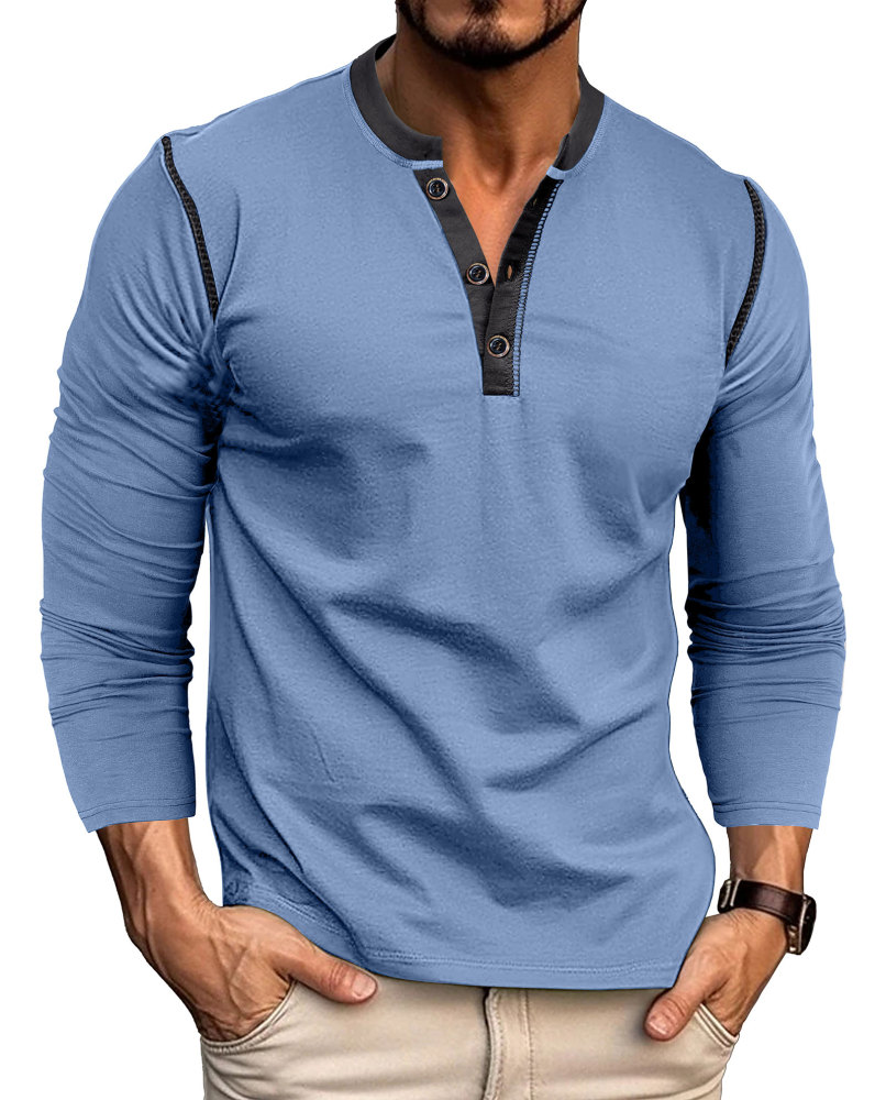 Long Sleeve T-Shirt Men's Shirt Tops Cotton V Neck Henley Shirt Tee Top T-Shirts with Button