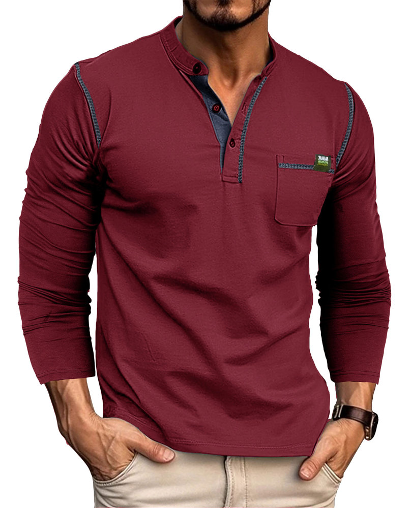 Men's T-Shirt Long Sleeve Shirt Cotton Long Sleeve V Neck Henley Shirt Tee Top T-Shirts with Button