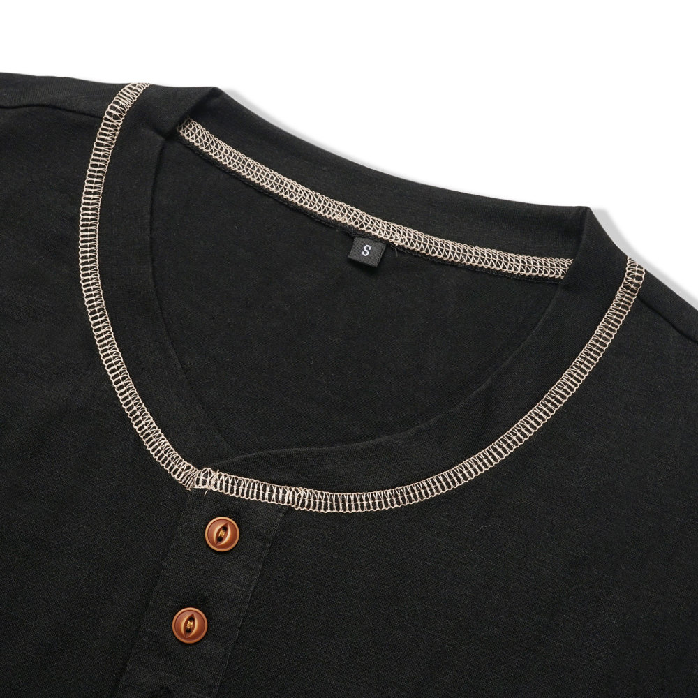 Men's Henley Shirt Long Sleeve T-Shirt Tops Cotton V Neck Tee Top T-Shirts with Button