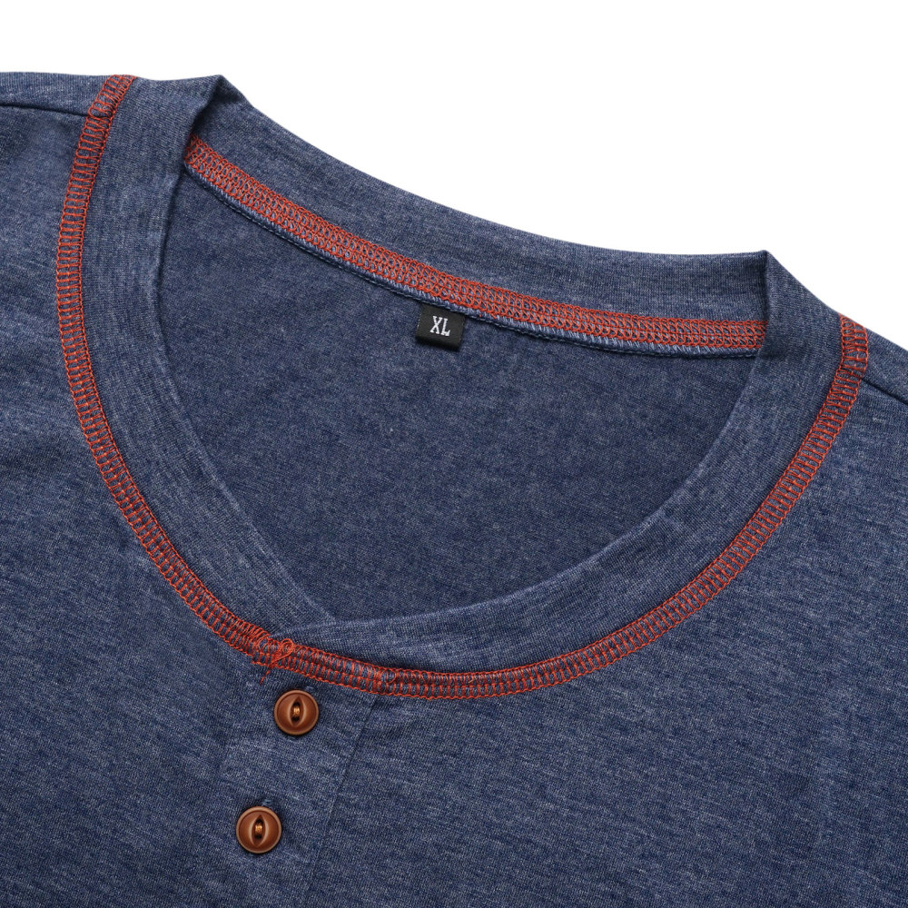 Men's Henley Shirt Long Sleeve T-Shirt Tops Cotton V Neck Tee Top T-Shirts with Button