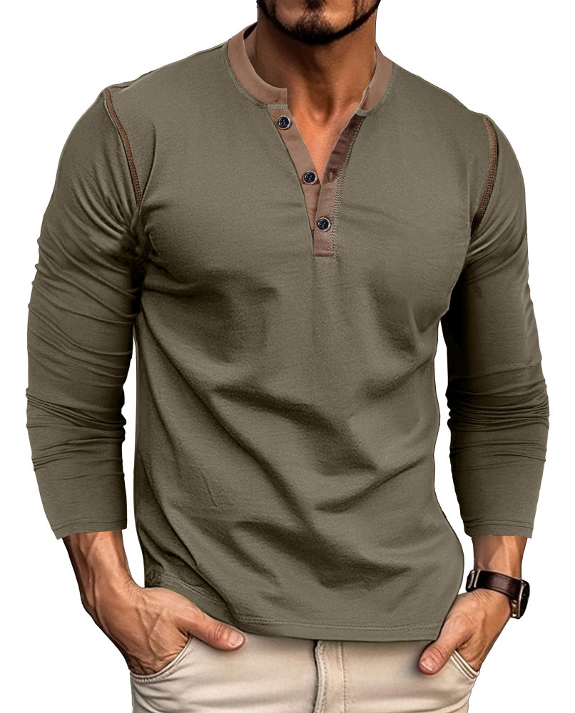 Long Sleeve T-Shirt Men's Shirt Tops Cotton V Neck Henley Shirt Tee Top T-Shirts with Button