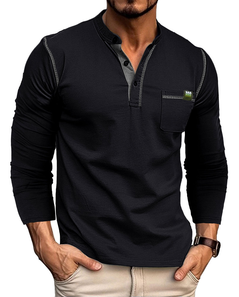 Men's T-Shirt Long Sleeve Shirt Cotton Long Sleeve V Neck Henley Shirt Tee Top T-Shirts with Button