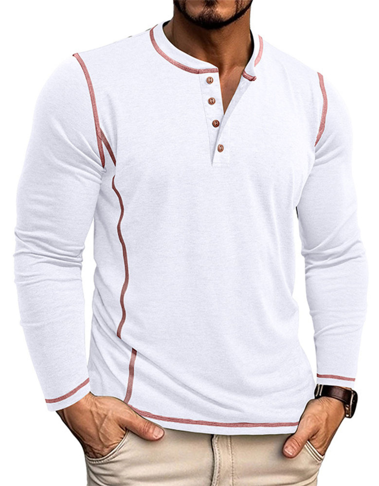 Men's Henley Shirt Long Sleeve T-Shirt Tops Cotton V Neck Tee Top T-Shirts with Button