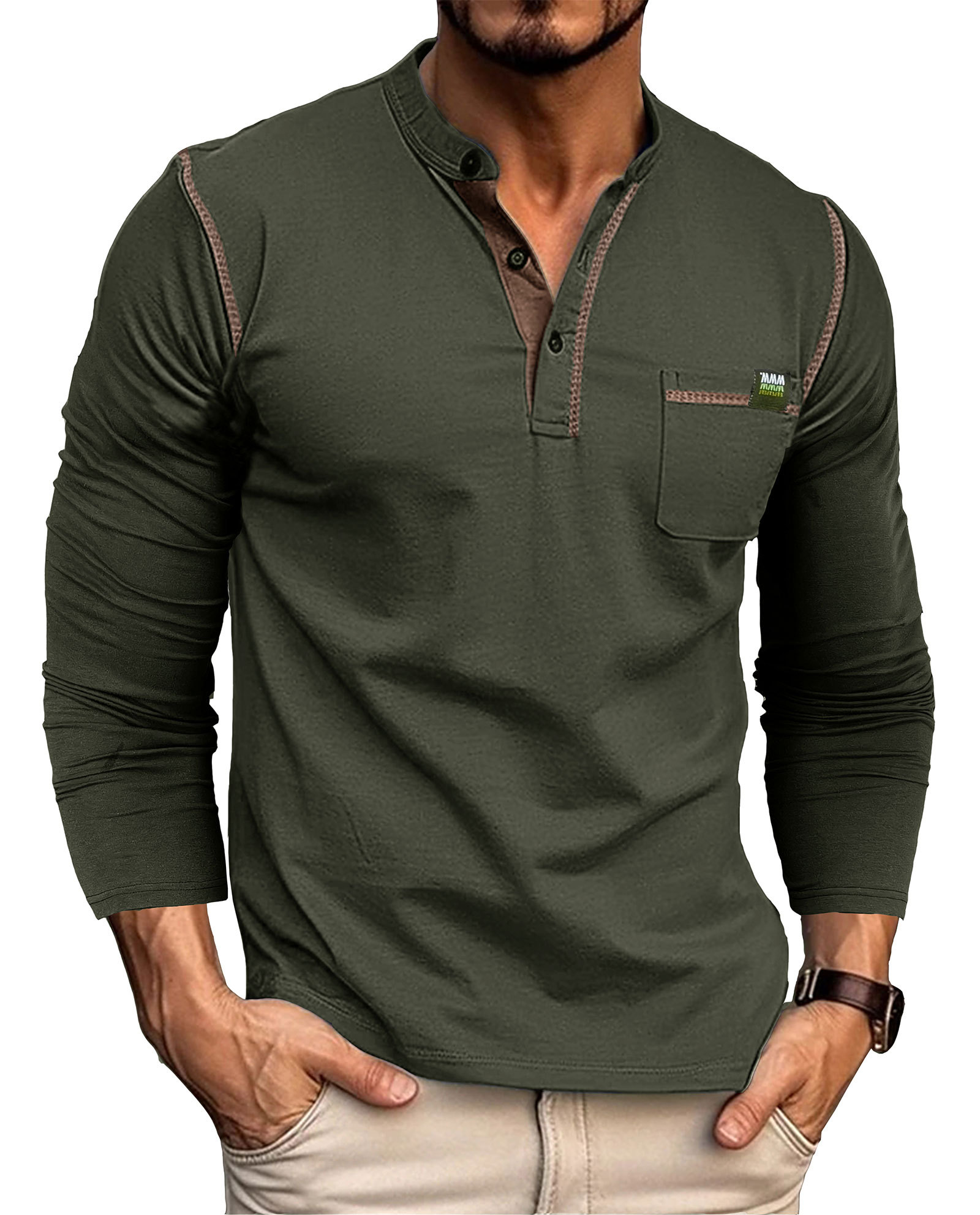 Men's T-Shirt Long Sleeve Shirt Cotton Long Sleeve V Neck Henley Shirt Tee Top T-Shirts with Button