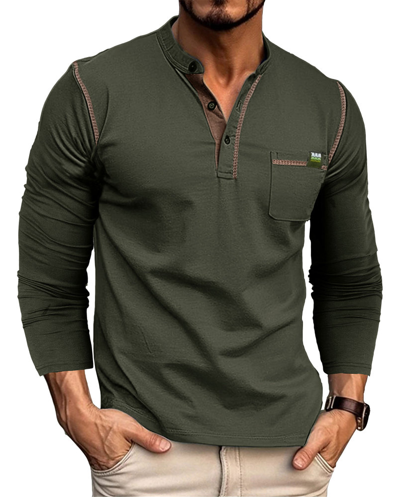 Men's T-Shirt Long Sleeve Shirt Cotton Long Sleeve V Neck Henley Shirt Tee Top T-Shirts with Button