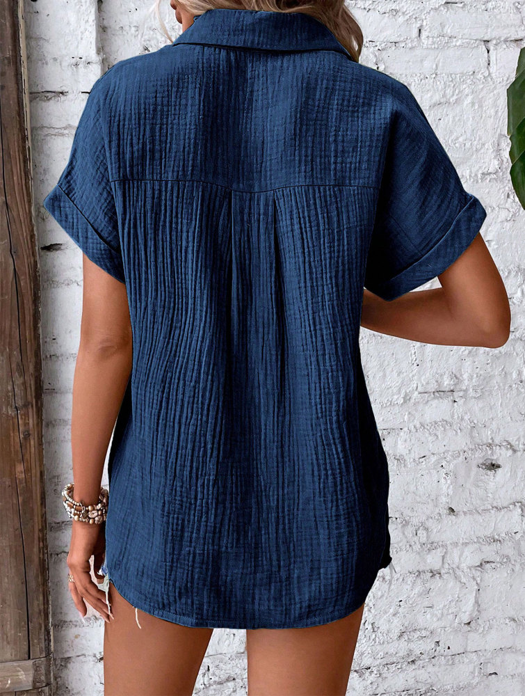 Women's Shirt Blouse Short Sleeve Cotton Shirt Blouse Summer Leisure T-Shirt Casual Tops with Buttons