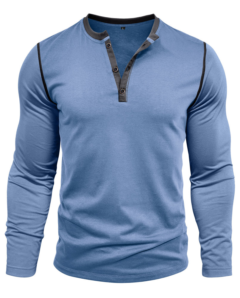Long Sleeve T-Shirt Men's Shirt Tops Cotton V Neck Henley Shirt Tee Top T-Shirts with Button