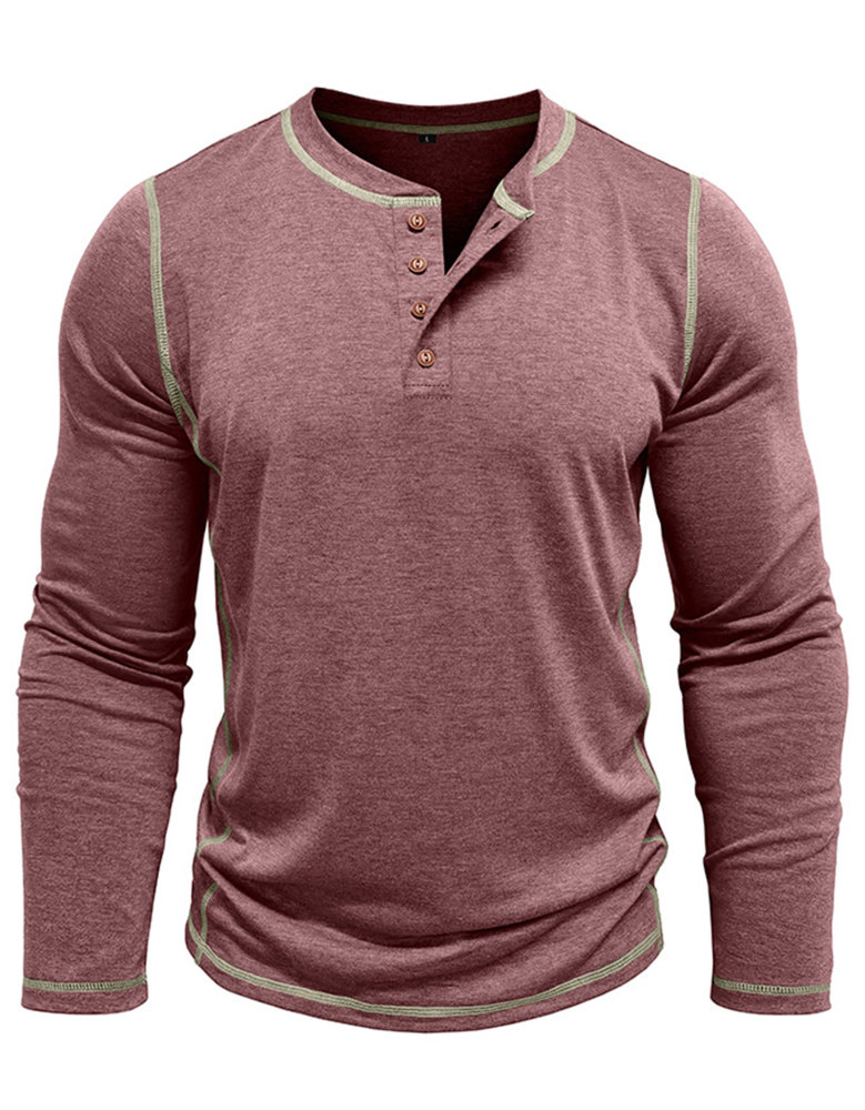 Men's Henley Shirt Long Sleeve T-Shirt Tops Cotton V Neck Tee Top T-Shirts with Button