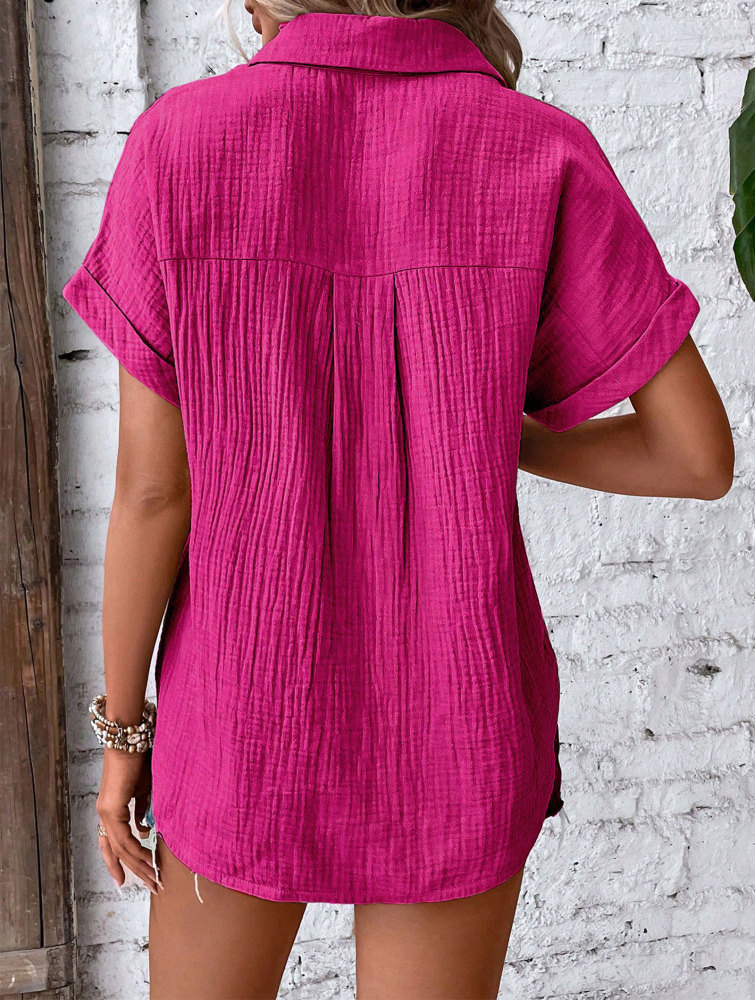 Women's Shirt Blouse Short Sleeve Cotton Shirt Blouse Summer Leisure T-Shirt Casual Tops with Buttons