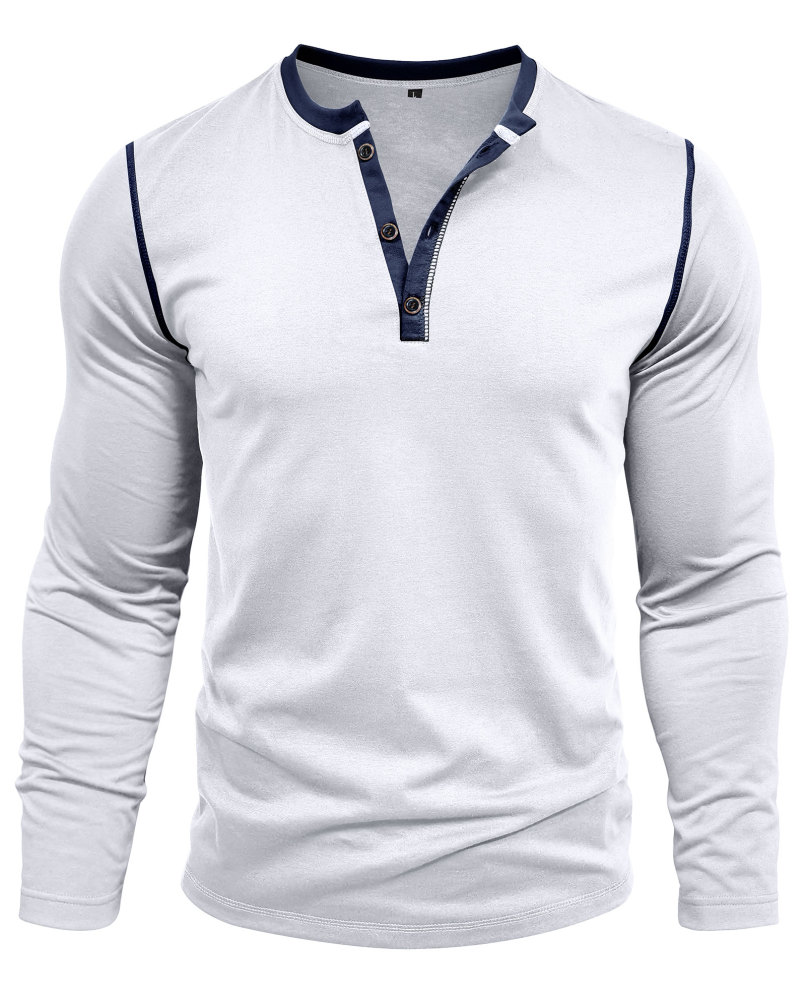 Long Sleeve T-Shirt Men's Shirt Tops Cotton V Neck Henley Shirt Tee Top T-Shirts with Button