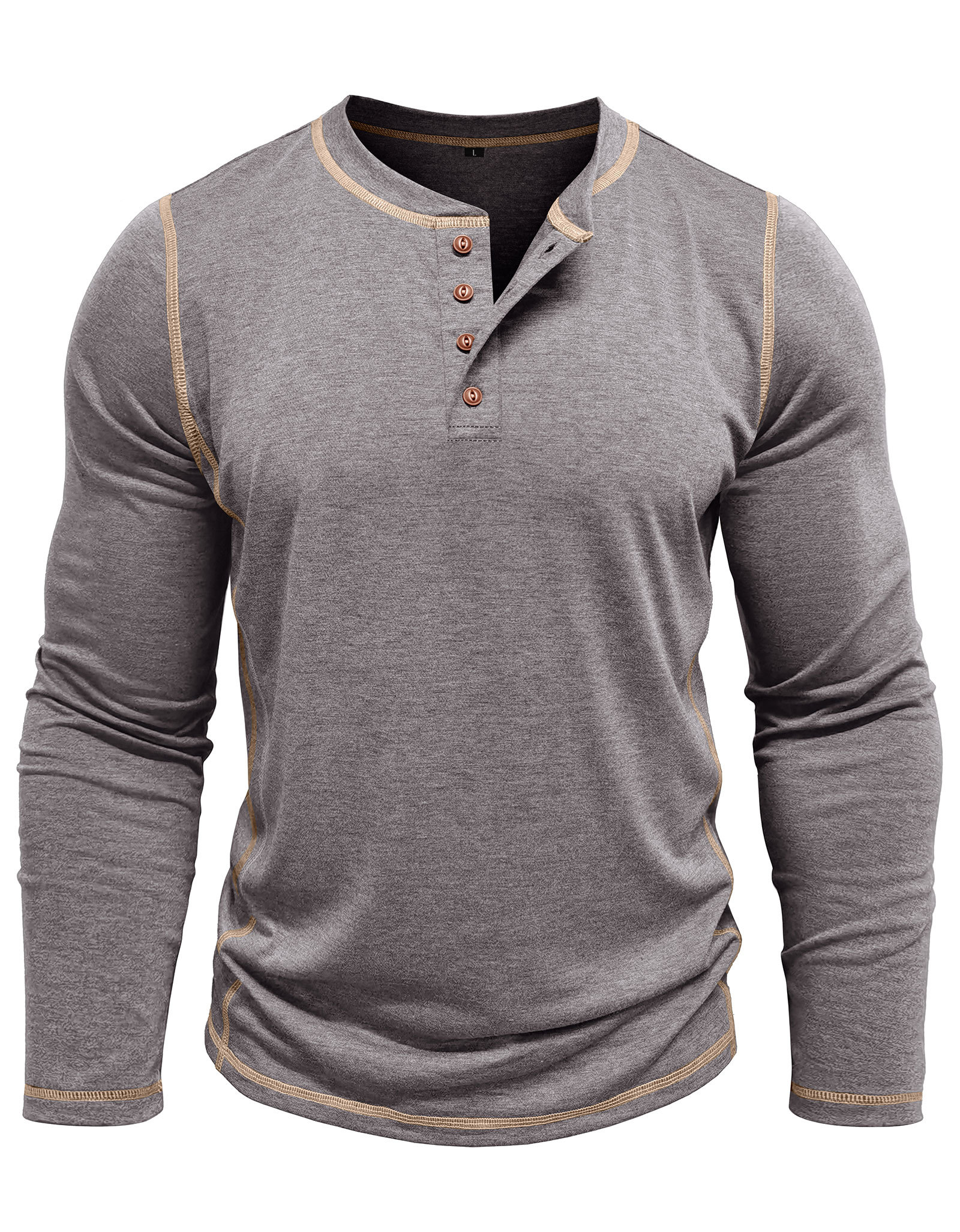 Men's Henley Shirt Long Sleeve T-Shirt Tops Cotton V Neck Tee Top T-Shirts with Button