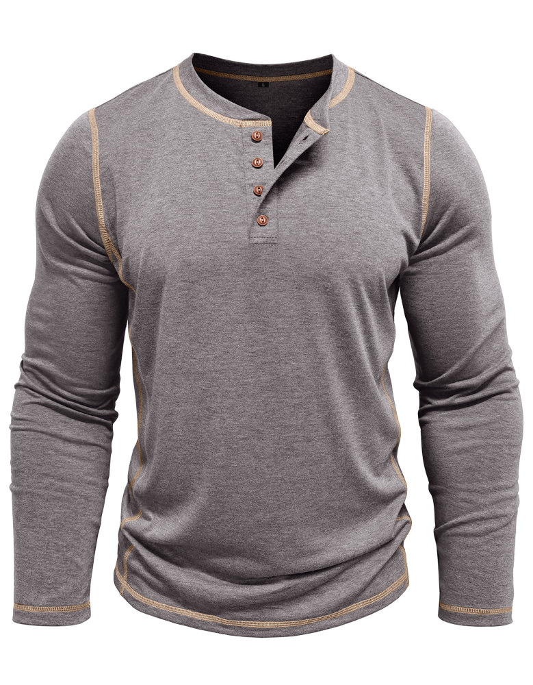 Men's Henley Shirt Long Sleeve T-Shirt Tops Cotton V Neck Tee Top T-Shirts with Button