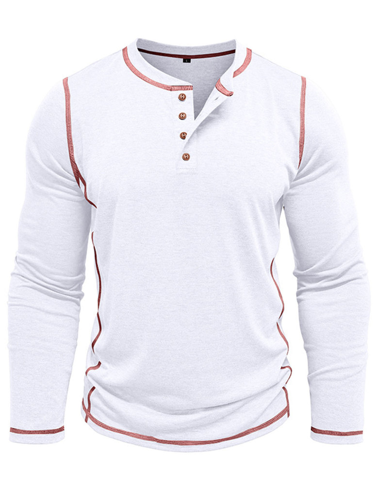Men's Henley Shirt Long Sleeve T-Shirt Tops Cotton V Neck Tee Top T-Shirts with Button