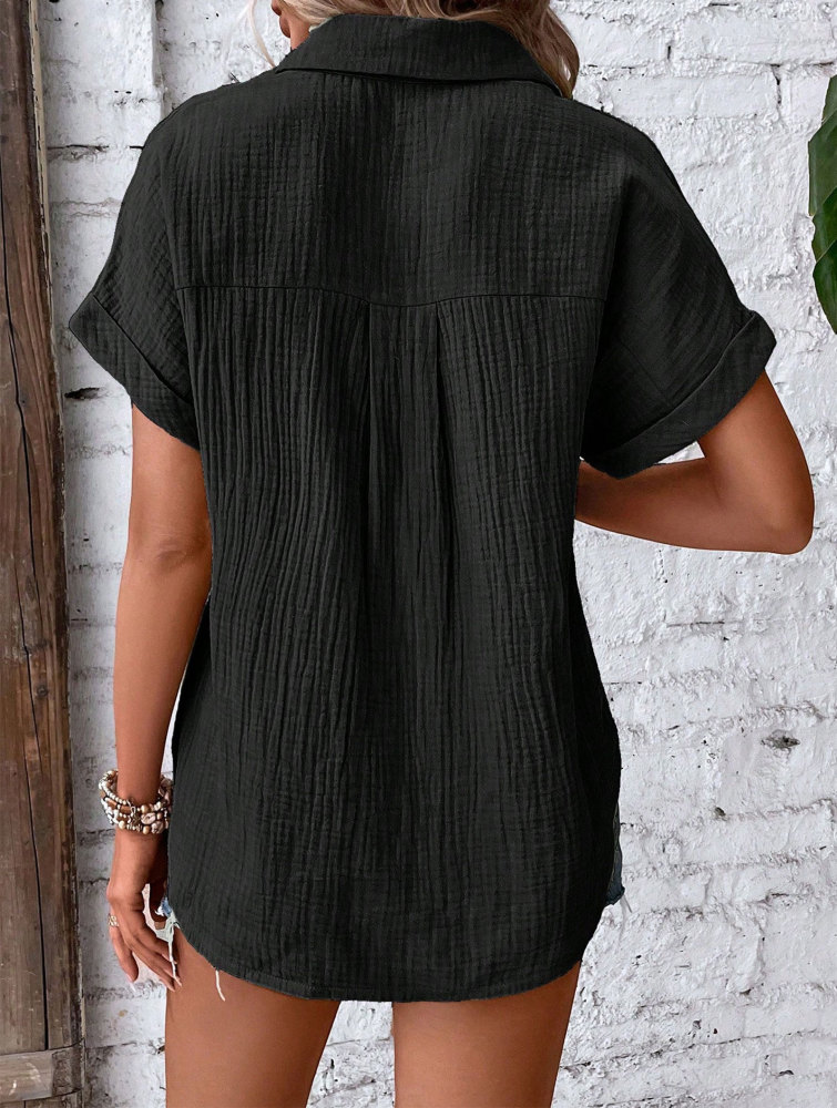 Women's Shirt Blouse Short Sleeve Cotton Shirt Blouse Summer Leisure T-Shirt Casual Tops with Buttons