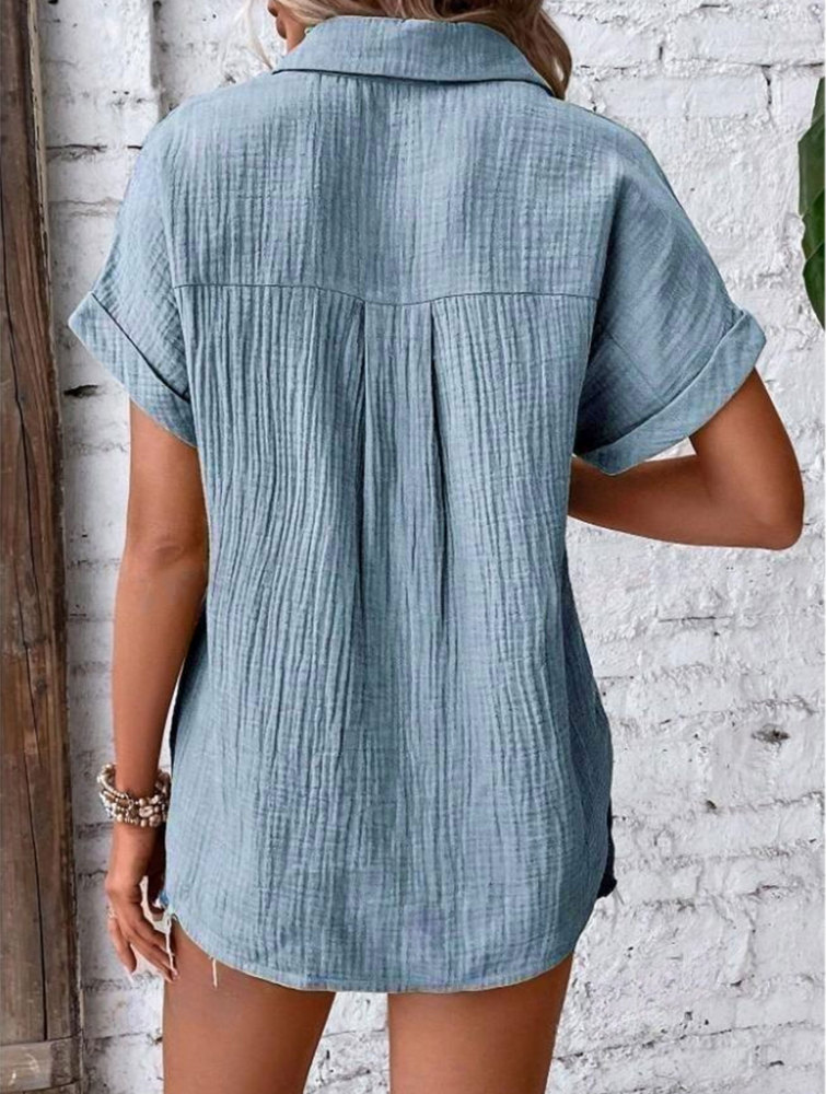 Women's Shirt Blouse Short Sleeve Cotton Shirt Blouse Summer Leisure T-Shirt Casual Tops with Buttons