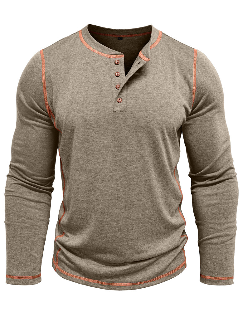 Men's Henley Shirt Long Sleeve T-Shirt Tops Cotton V Neck Tee Top T-Shirts with Button