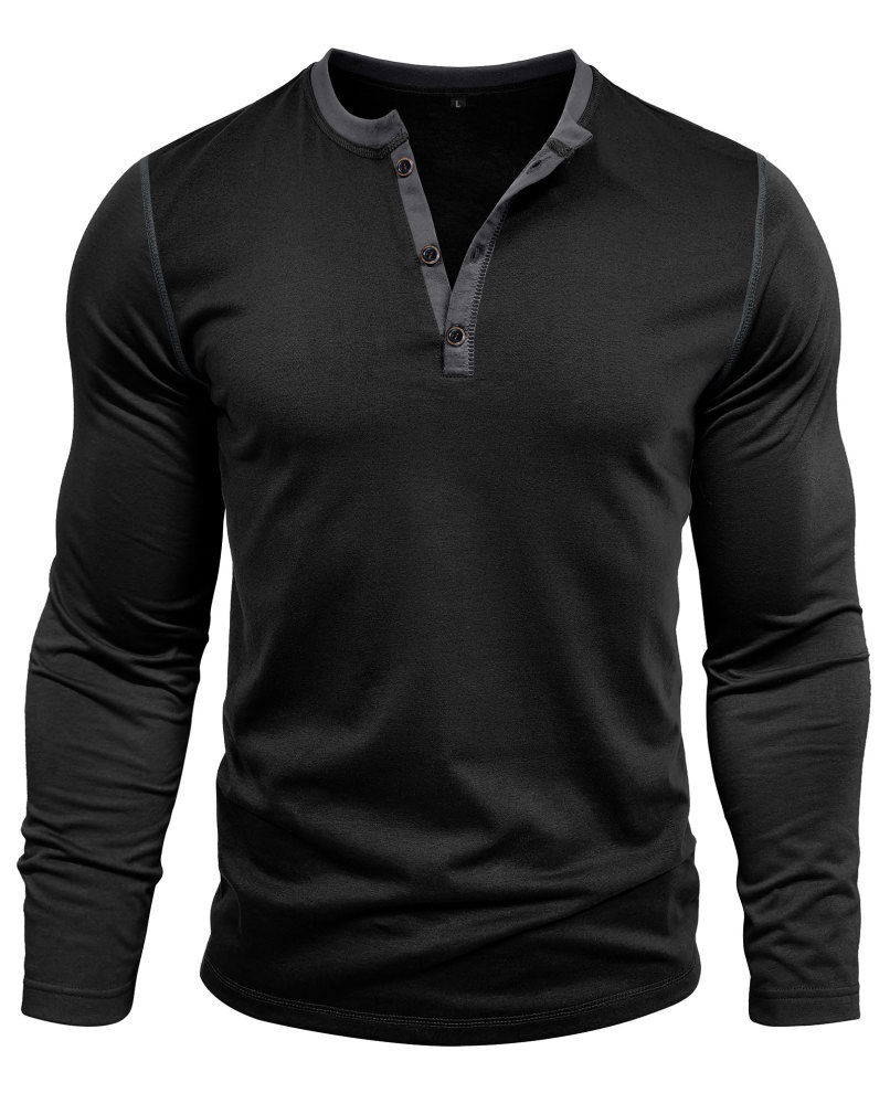 Long Sleeve T-Shirt Men's Shirt Tops Cotton V Neck Henley Shirt Tee Top T-Shirts with Button