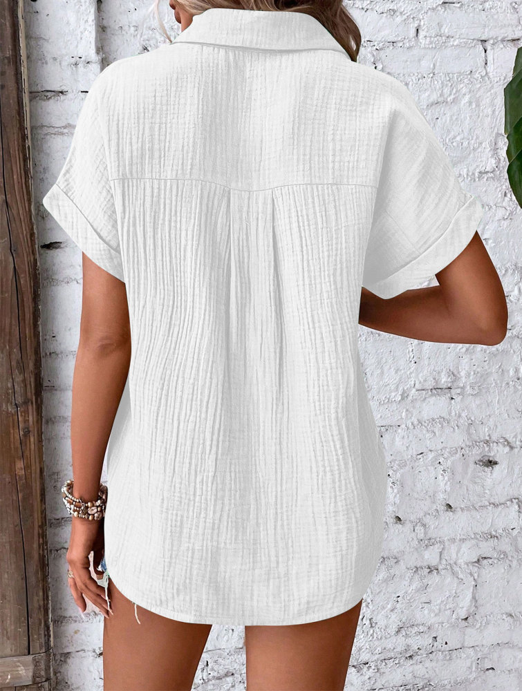 Women's Shirt Blouse Short Sleeve Cotton Shirt Blouse Summer Leisure T-Shirt Casual Tops with Buttons