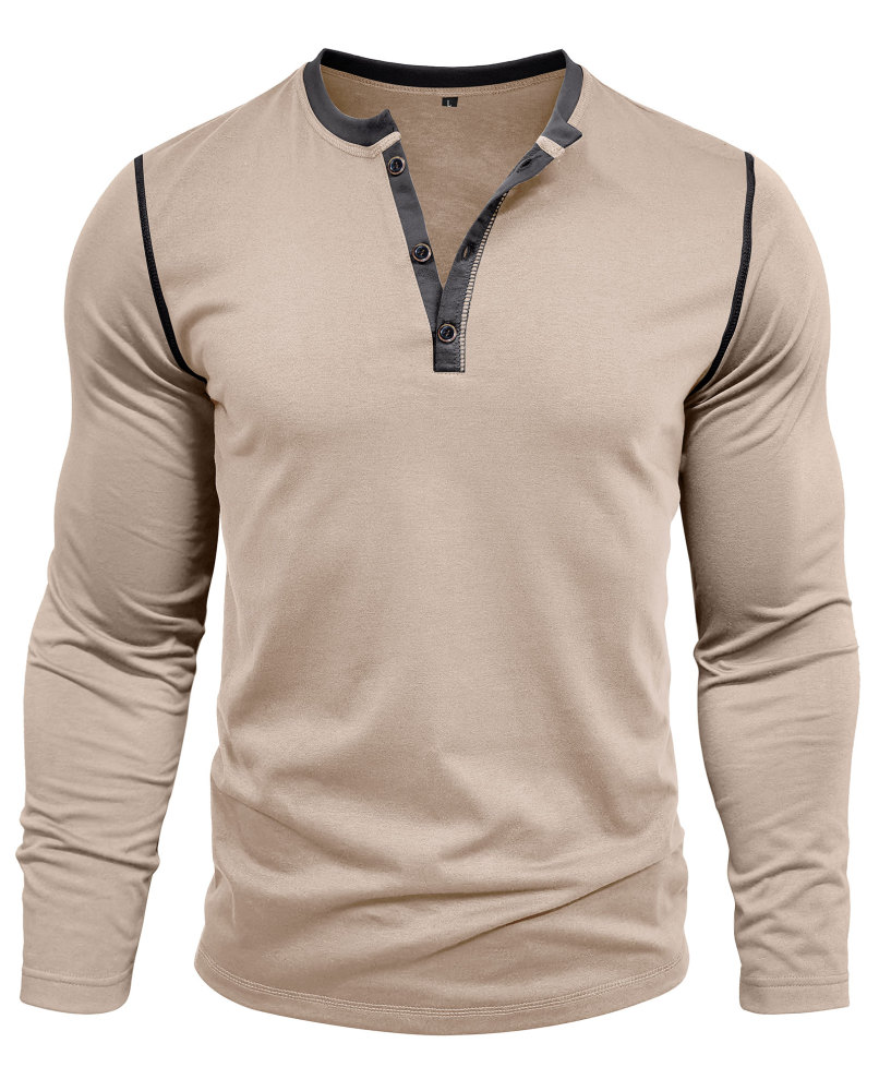 Long Sleeve T-Shirt Men's Shirt Tops Cotton V Neck Henley Shirt Tee Top T-Shirts with Button