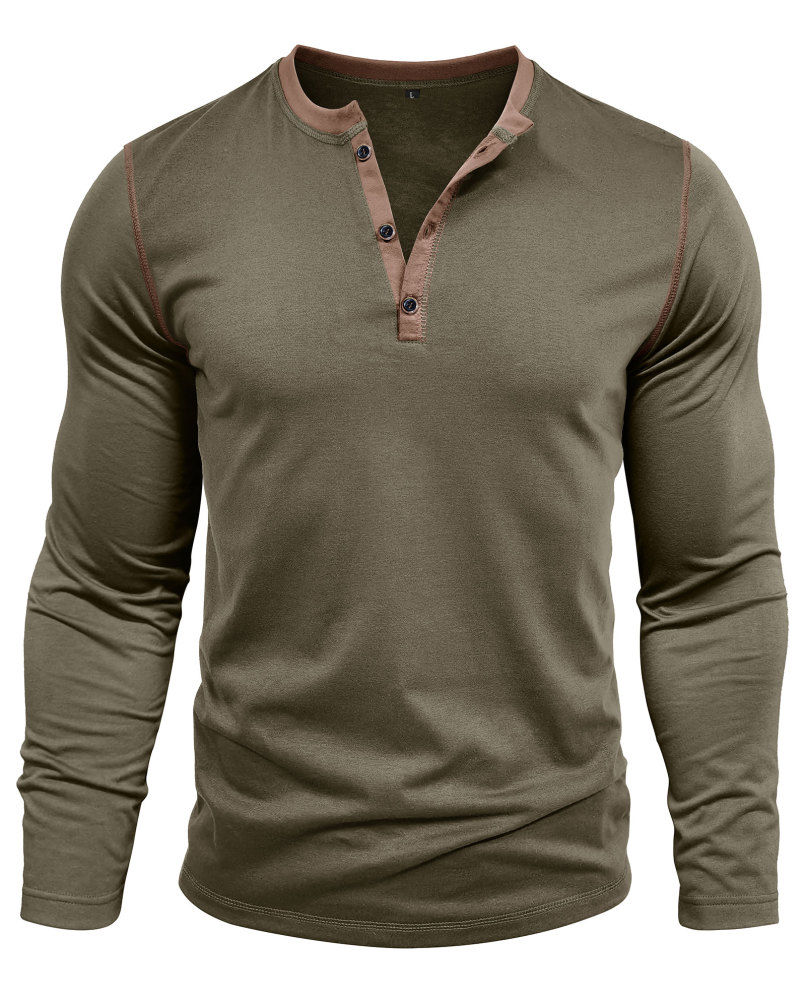 Long Sleeve T-Shirt Men's Shirt Tops Cotton V Neck Henley Shirt Tee Top T-Shirts with Button