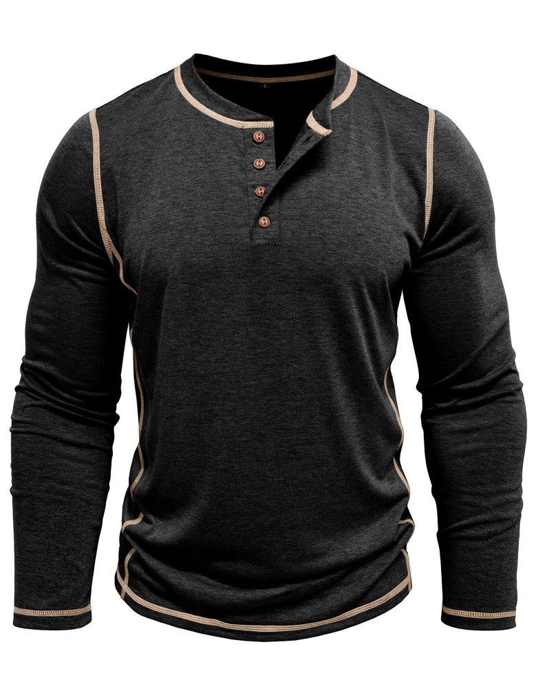 Men's Henley Shirt Long Sleeve T-Shirt Tops Cotton V Neck Tee Top T-Shirts with Button