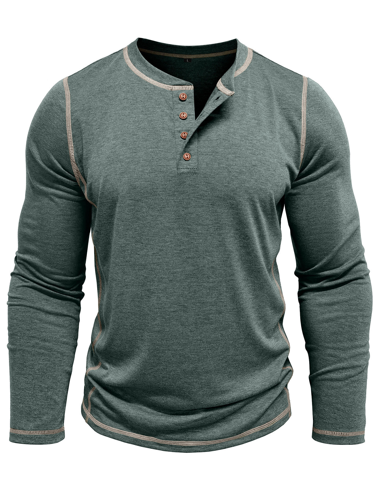 Men's Henley Shirt Long Sleeve T-Shirt Tops Cotton V Neck Tee Top T-Shirts with Button