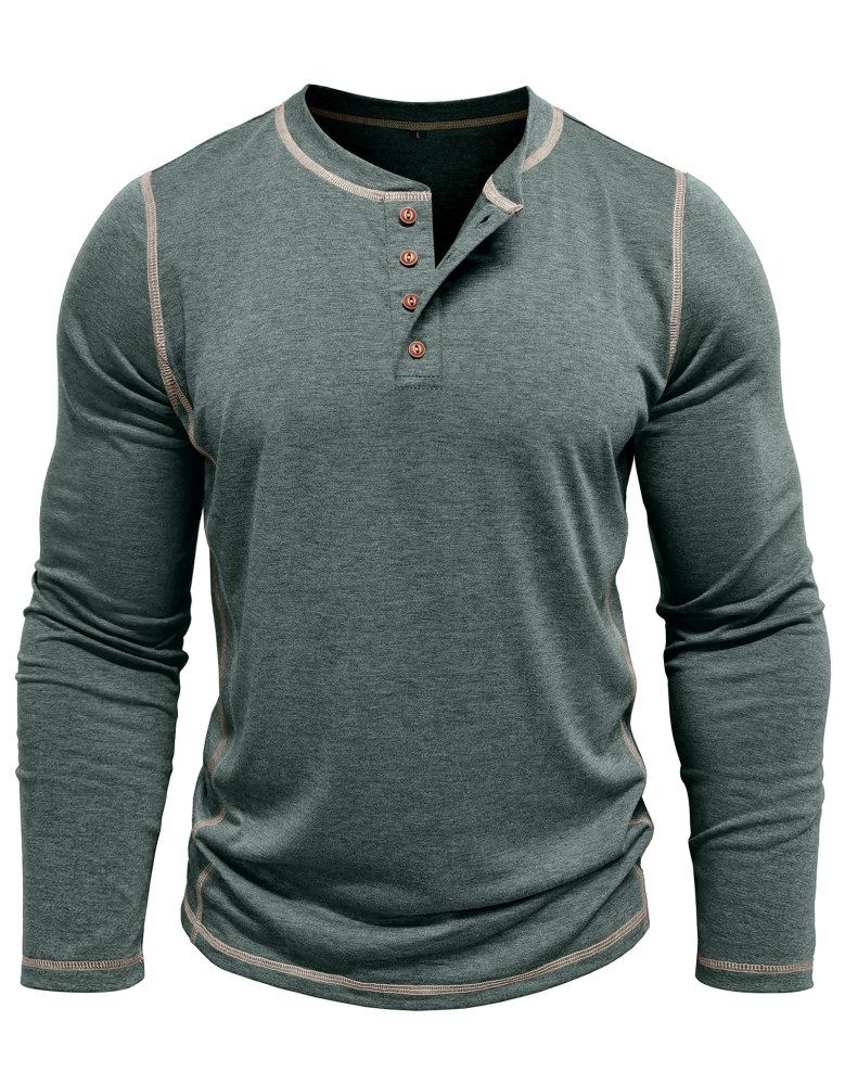 Men's Henley Shirt Long Sleeve T-Shirt Tops Cotton V Neck Tee Top T-Shirts with Button