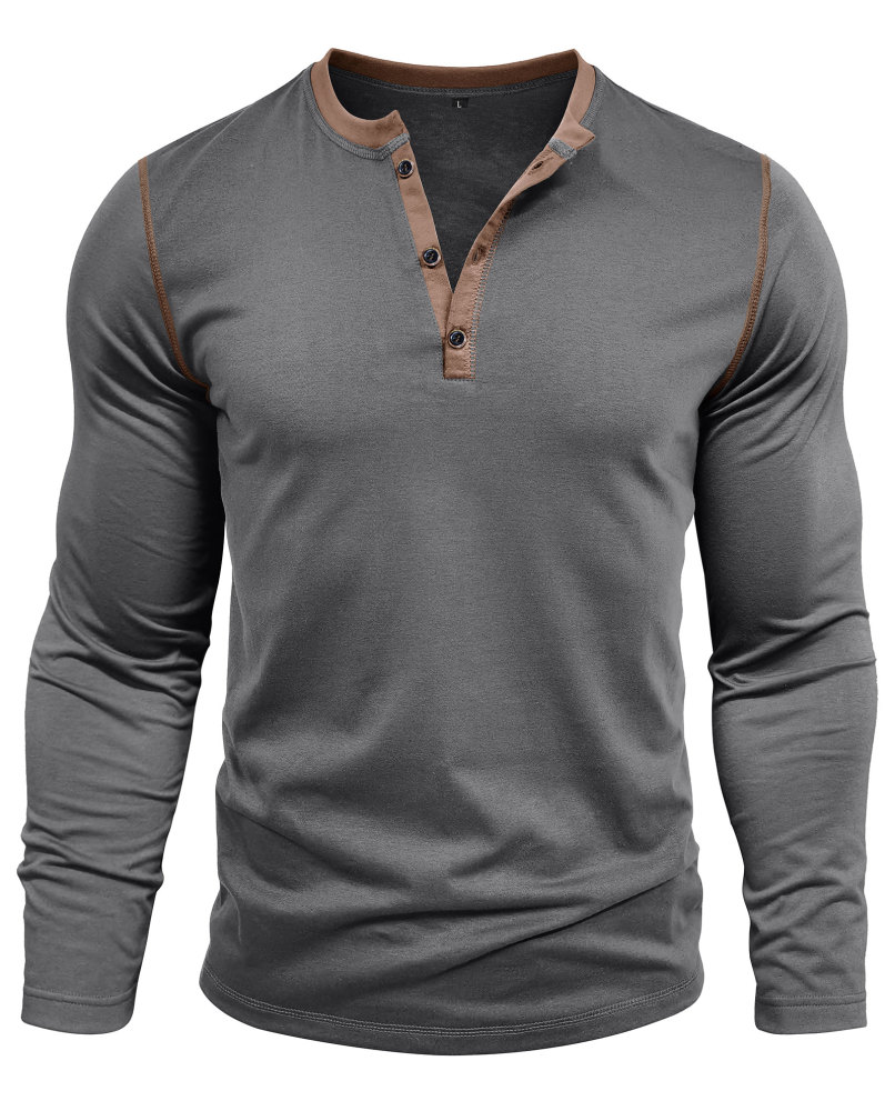 Long Sleeve T-Shirt Men's Shirt Tops Cotton V Neck Henley Shirt Tee Top T-Shirts with Button