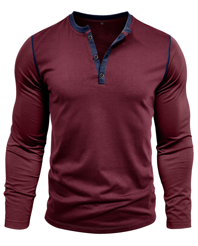 Long Sleeve T-Shirt Men's Shirt Tops Cotton V Neck Henley Shirt Tee Top T-Shirts with Button