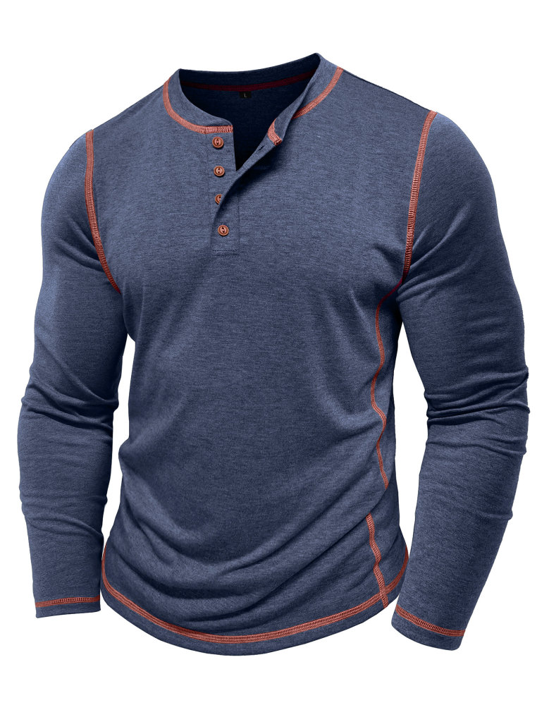 Men's Henley Shirt Long Sleeve T-Shirt Tops Cotton V Neck Tee Top T-Shirts with Button